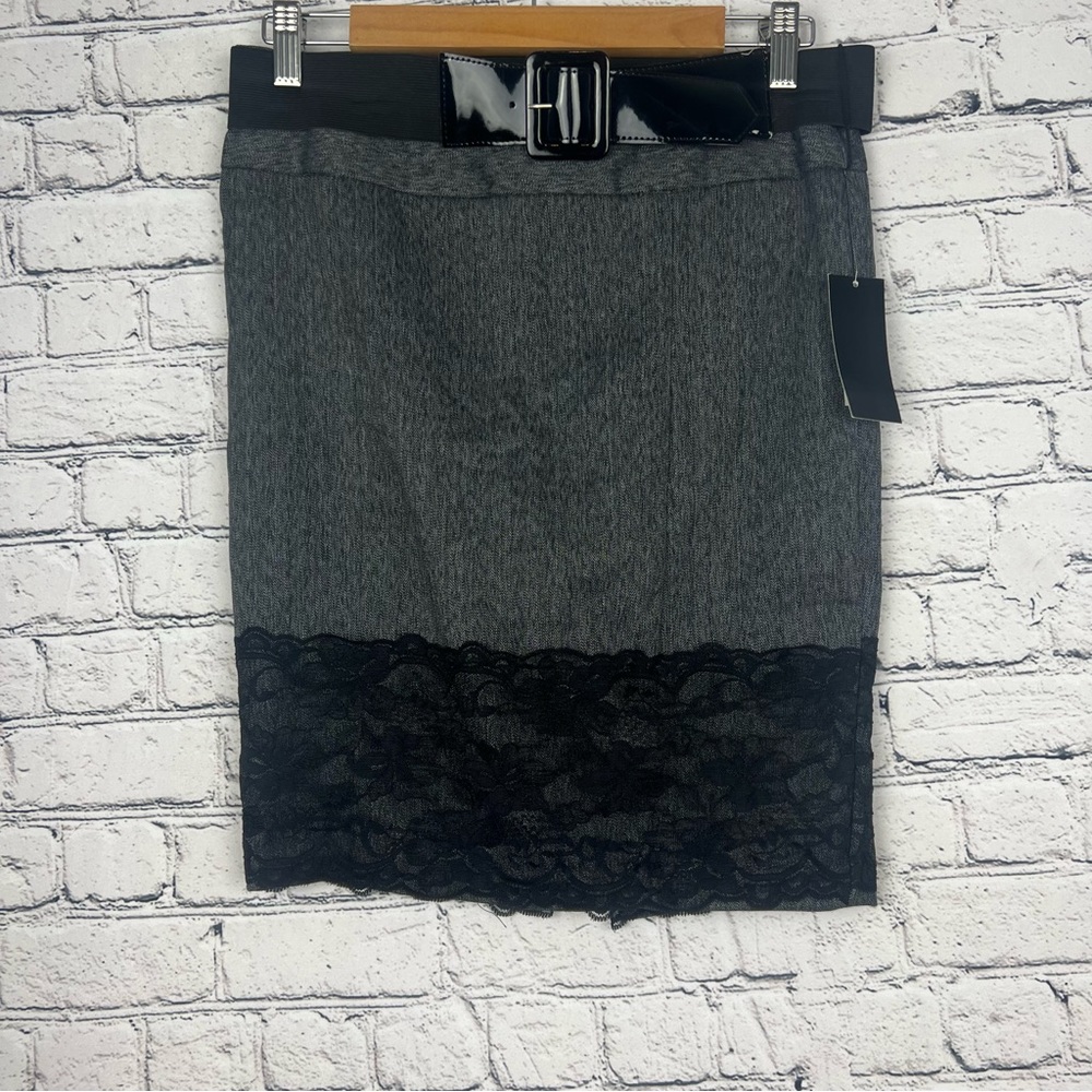 Stooshy Skirt Gray Lace Trim with Belt Size Medium NWT